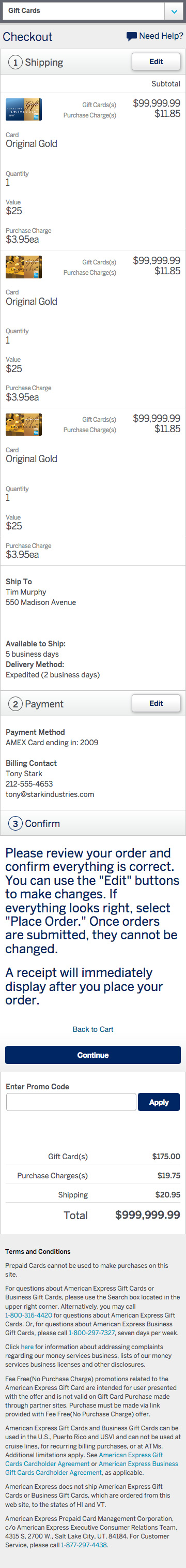 Busines to consumer order confimation for logged in amex cardholders on mobile