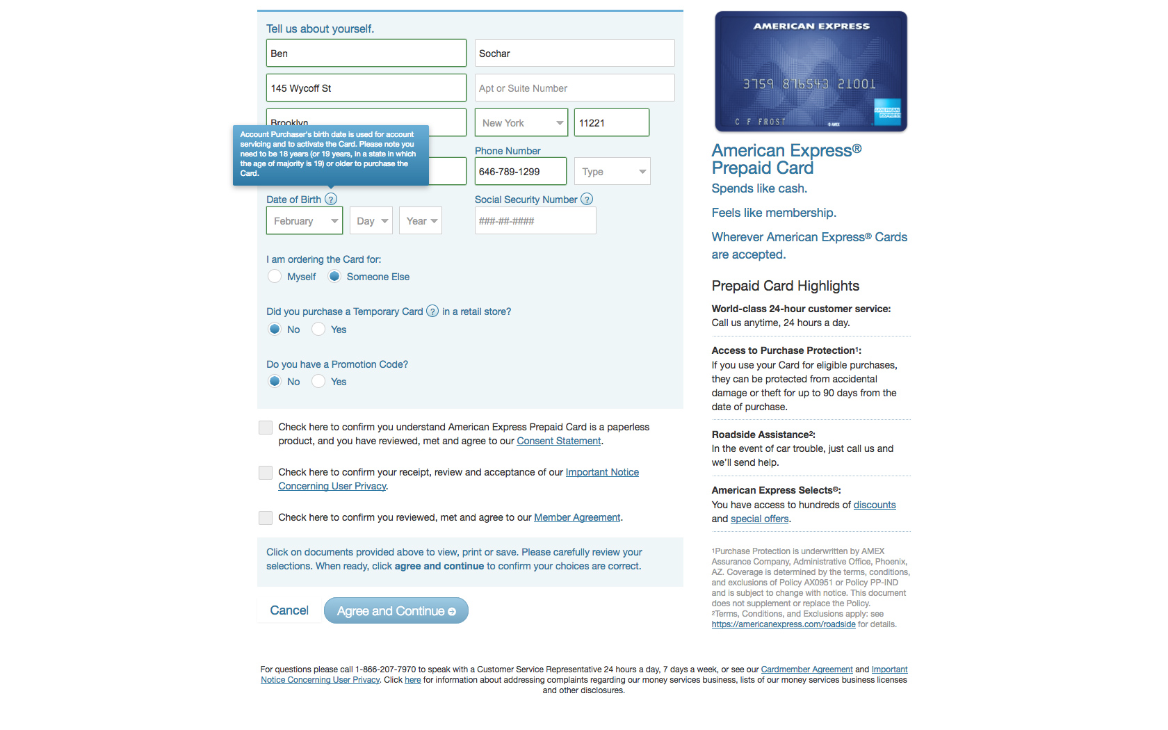 Card order form using automagical formatting and client side verification