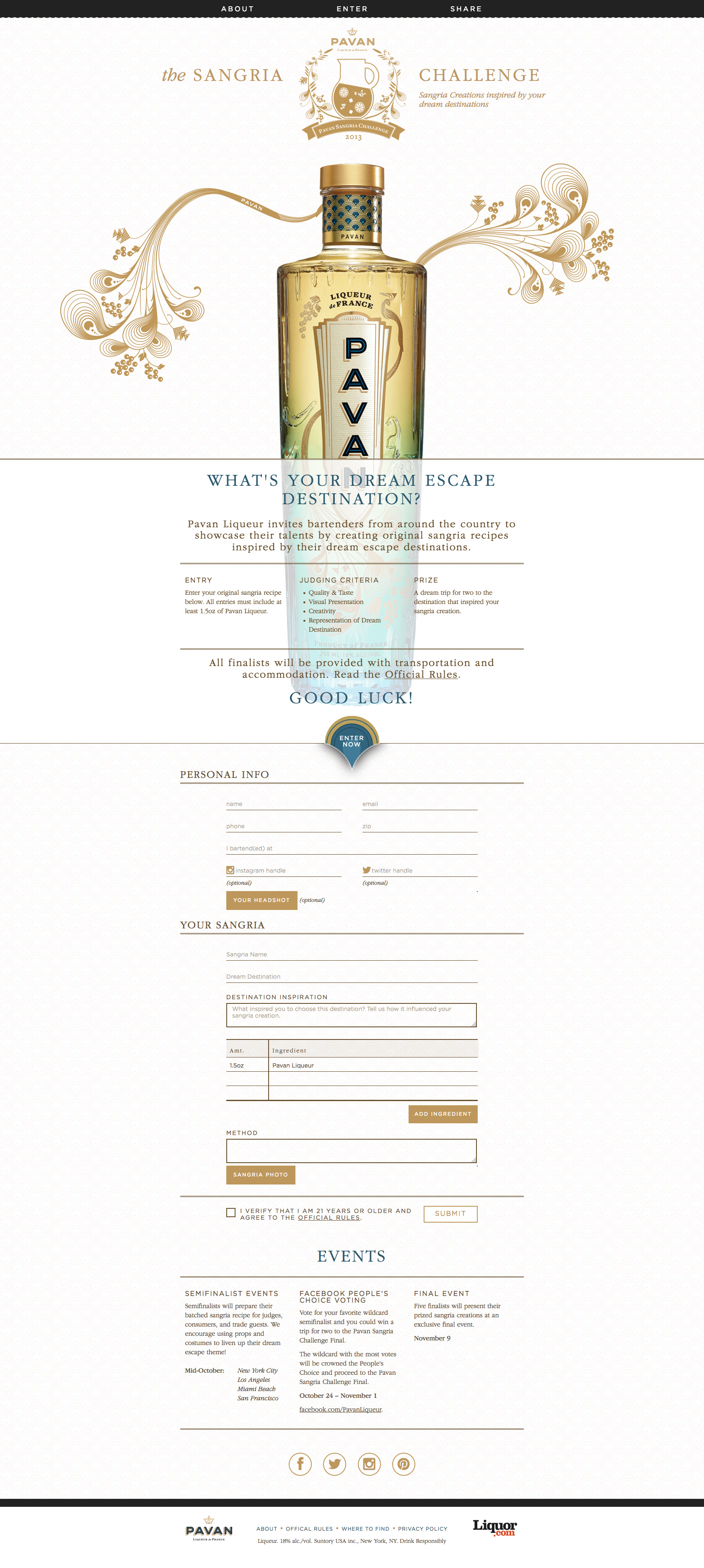 Home page and entry form